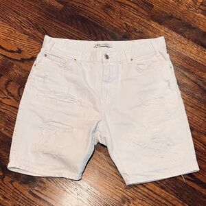 Zara White Distressed Men's Denim Shorts